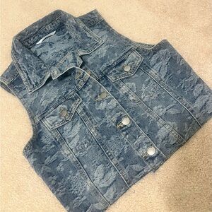 Denim Vest with Floral Pattern